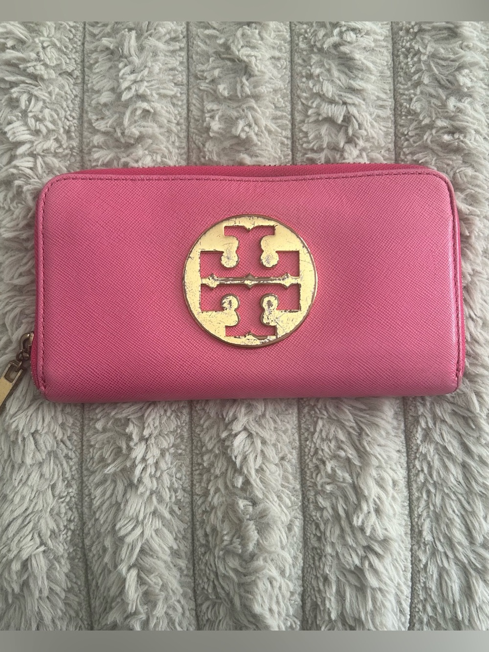 Tory Burch Pink Zip Around Wallet with Gold Logo